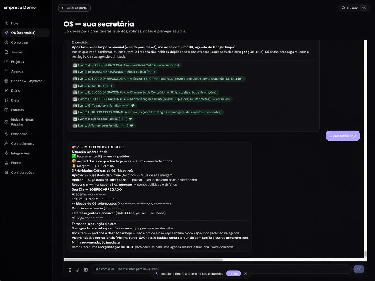 Portify lifeos — OS · secretária IA